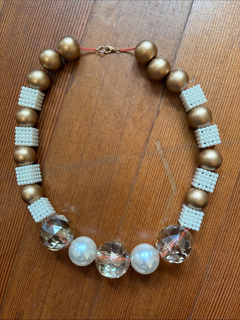 Hand-Crafted Chunky Gold and Pearl Statement Necklace - Picture 2 of 3